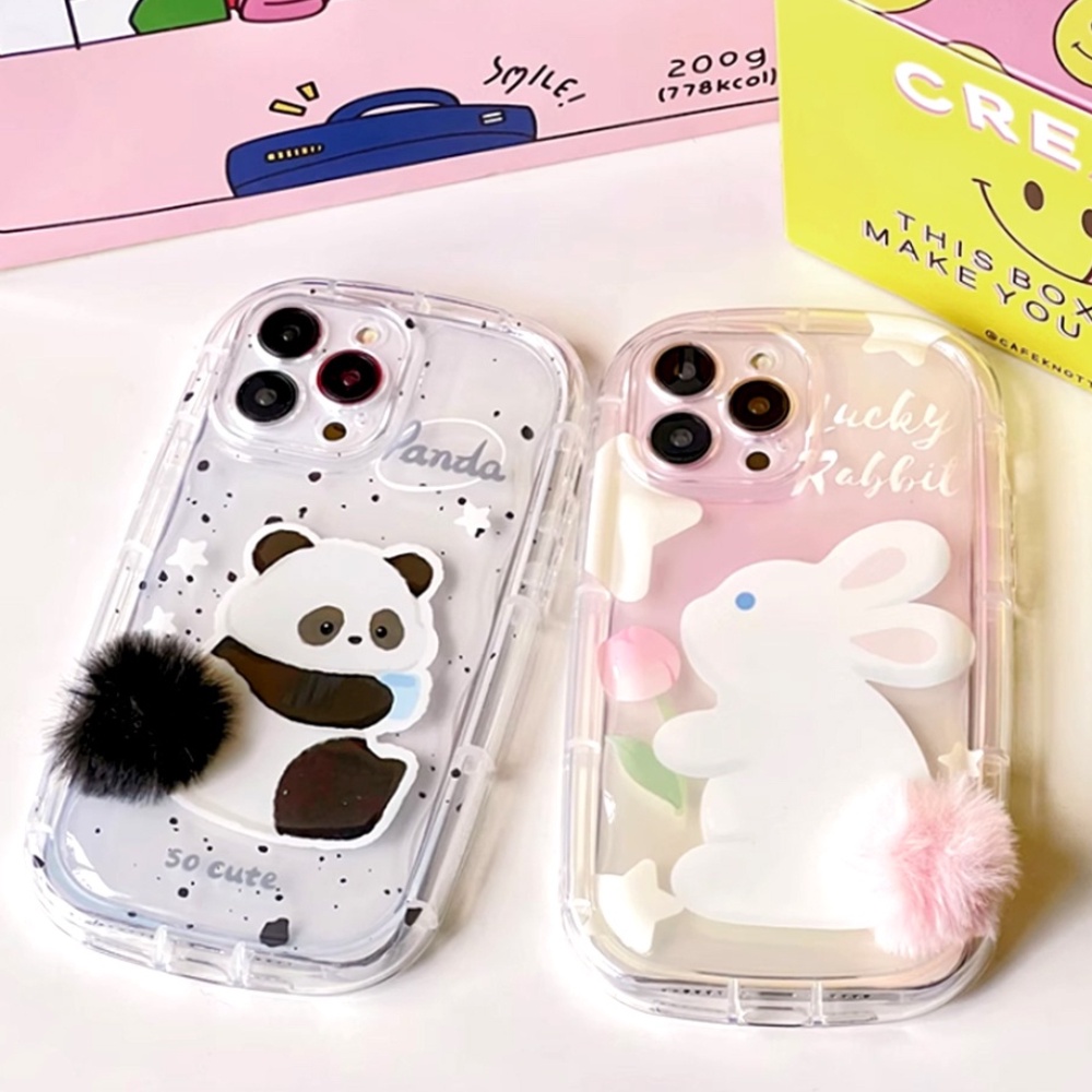 Ốp Điện Thoại TPU Mềm Chống Sốc Hình Thỏ / Gấu Trúc Đuôi Bông 3D Dễ Thương Cho IPhone 11 12 13 14 Pro Max