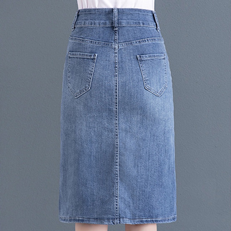 IELGY Chân váy jean Lưng Cao Đính Nút Thời Trang Cho Nữ