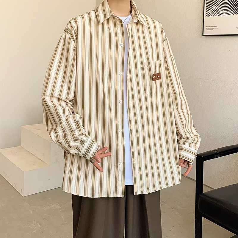 Áo Sơ Mi Nam Tay Dài Dáng Rộng Họa Tiết Kẻ Sọc Đơn Giản Phong Cách Hàn Quốc Thời Trang Cho áo sơ mi nữ form rộng sơ mi hoạ tiết nam