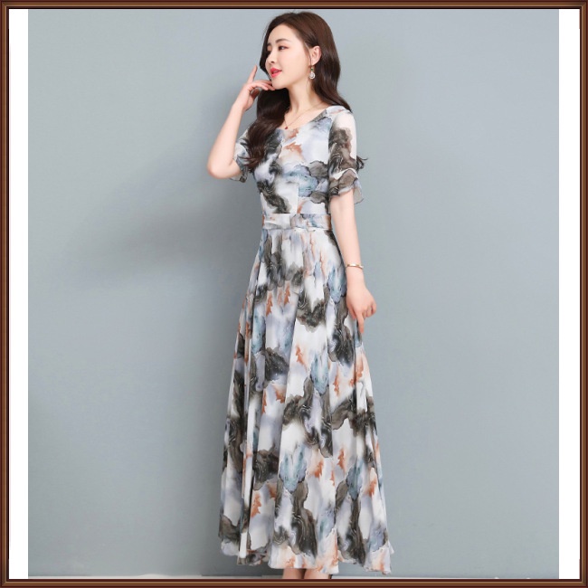 Đầm Hoa Cổ Tròn Tay Loe Thời Trang Mùa Hè Dành Cho Nữ