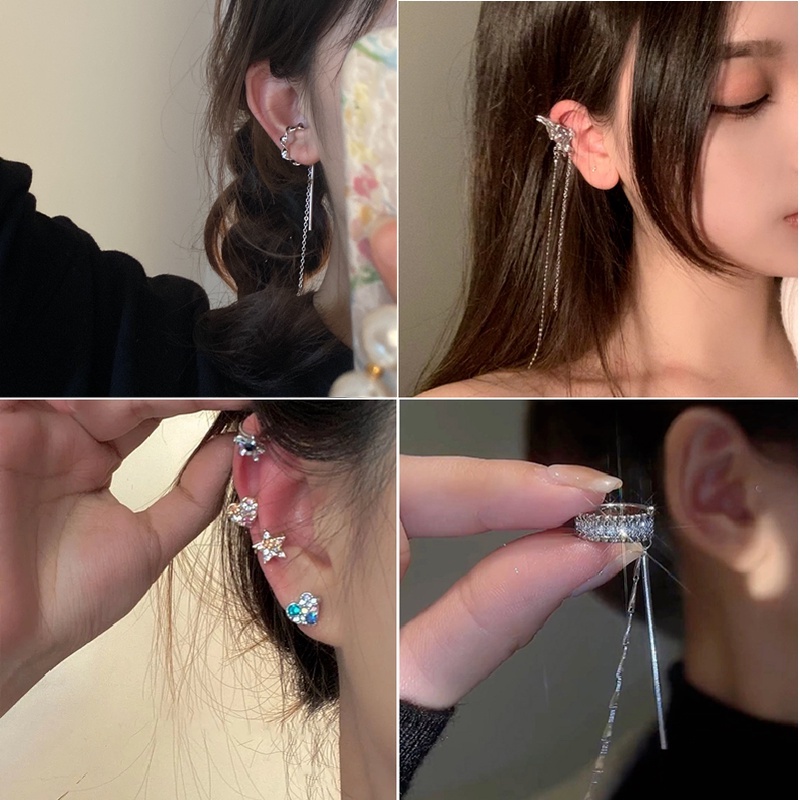 Bông Tai Dạng Kẹp Đính Kim Cương Giả Kiểu Hàn Quốc Cho Nữ