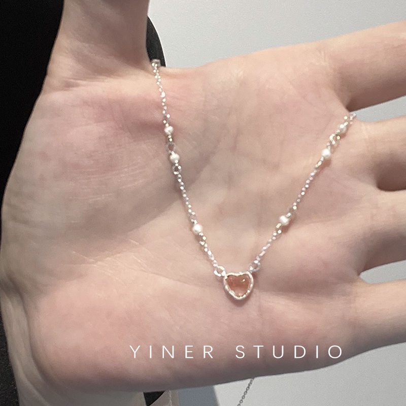 Vòng cổ Mạ Bạc 925 Đính Ngọc Trai Hình Trái Tim Sang Trọng Cho Nữ