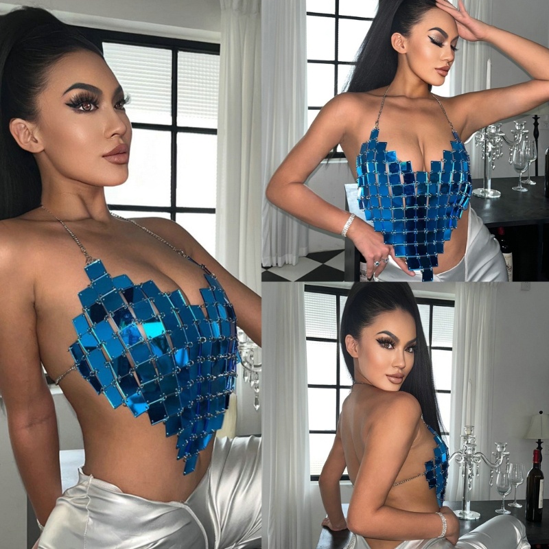 Áo Tank Top Hai Dây Cổ Chữ V Màu Ánh Kim Lấp Lánh Thời Trang Cho Nữ