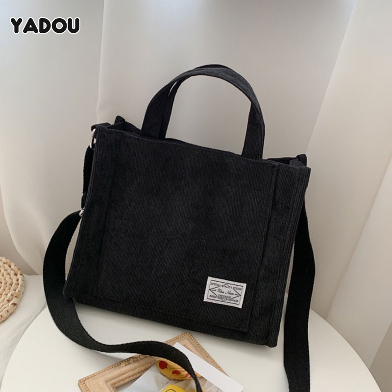 Túi đeo vai YADOU chất liệu cotton canvas thân thiện với môi trường phối khóa kéo thời trang cho nữ