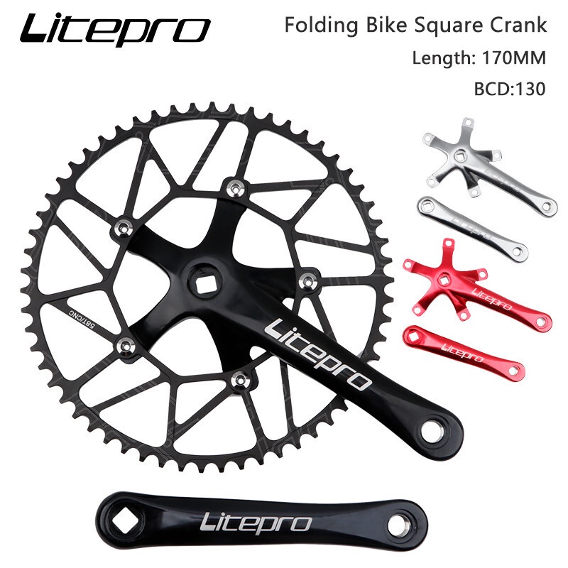 Litepro Tay Quay Gấp Cho Xe Đạp 46/48/50/52/54/56/58T Bộ Trục Khuỷu Vuông Hợp Kim Nhôm 170MM Trục Khuỷu BMX 130BCD