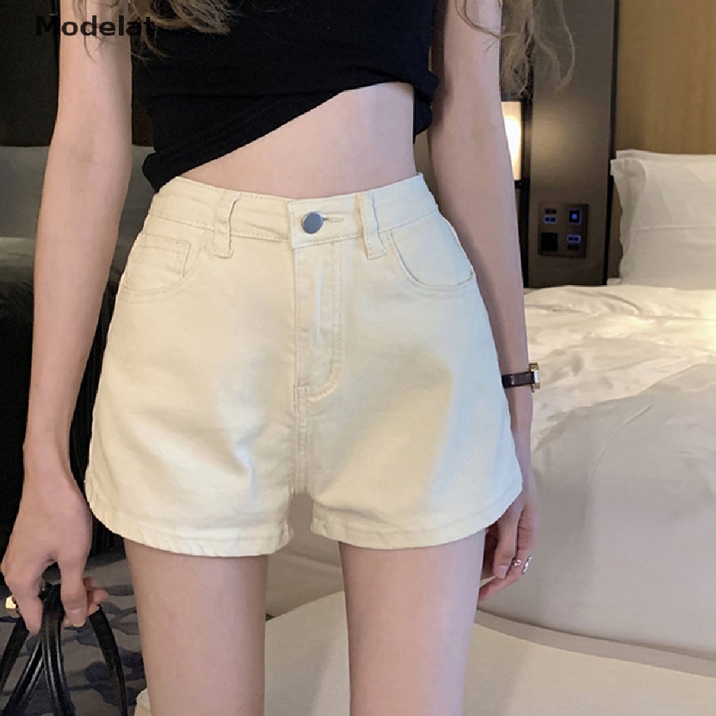 Quần Short Denim Lưng Cao Dáng Chữ A Phong Cách Thời Trang Hàn Quốc