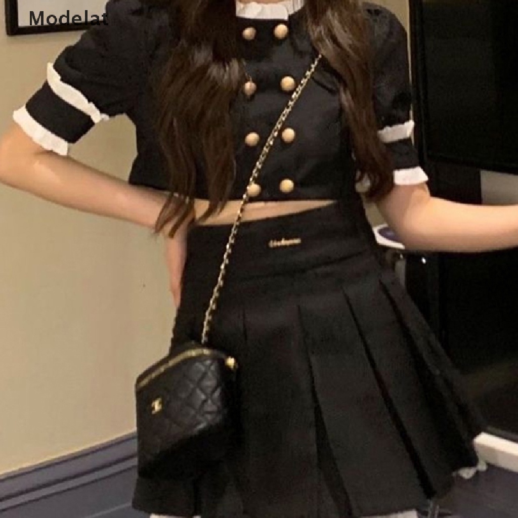 Mfc Set Áo Sơ Mi Mùa Hè 2023 Dáng Chữ A Xếp Ly Hai Hàng Nút Và Chân Váy Chữ A Phong Cách Harajuku Cổ Điển Cho Nữ y2k WTD