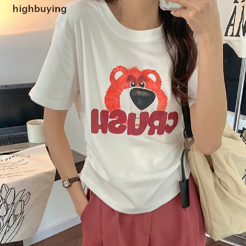 Áo Thun Tay Ngắn Cổ Tròn In Hình Gấu Thời Trang Mùa Hè Cho Nữ