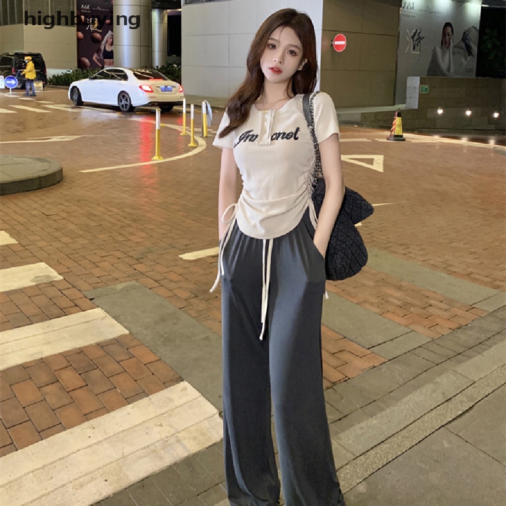 Áo Thun Ngắn Tay Cổ Tròn Dây Rút Thời Trang Nữ