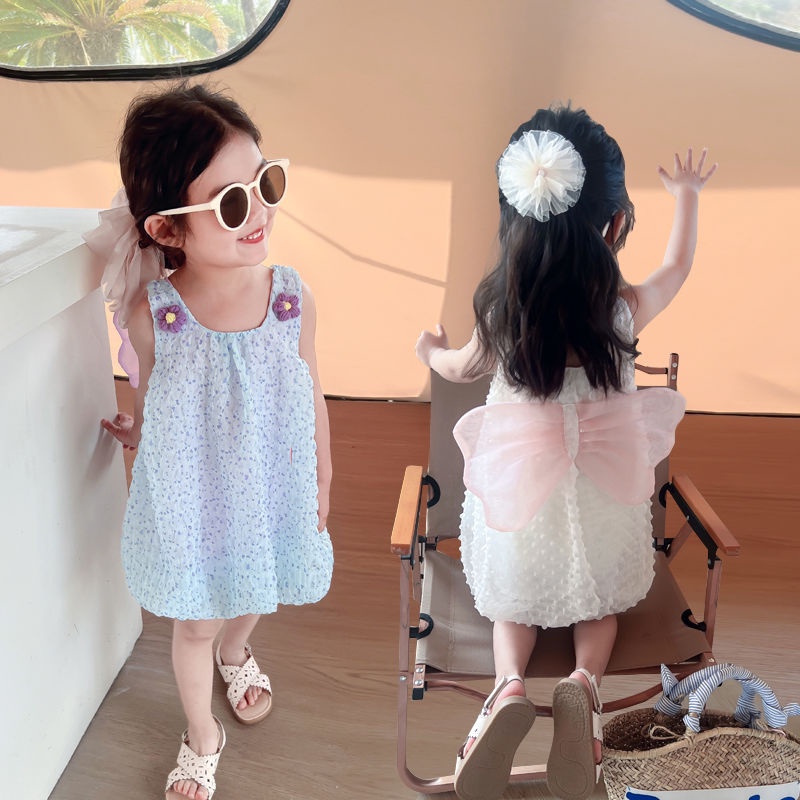 Đầm Sát Nách Mùa Hè In Họa Tiết Cánh Bướm Phong Cách Hàn Quốc Mới Cho Bé Gái