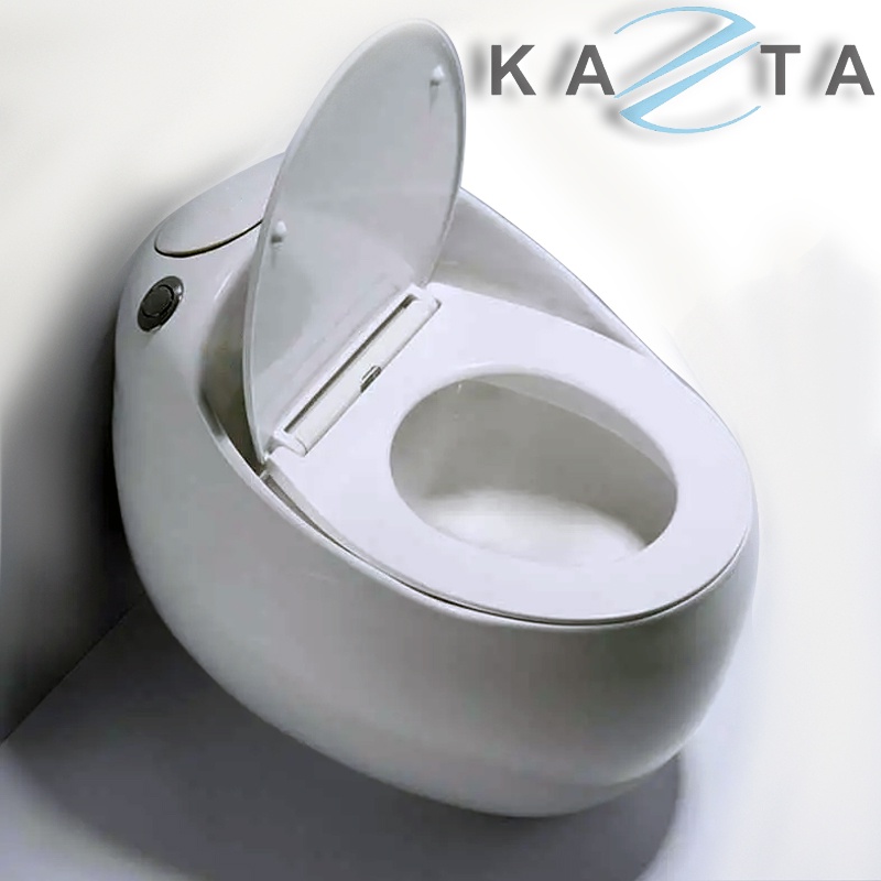 Bồn Cầu Trứng 1 Khối KAZTA Nút Nhấn, Nắp Êm, Xả Xoáy Tiết Kiệm Nước-Công Nghệ Men Sứ Nano Kháng Khuẩn