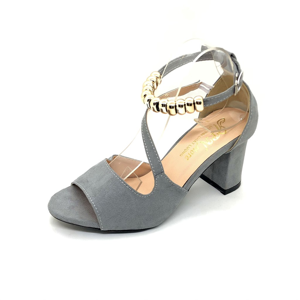 [kèm ảnh thật] Giày cao gót vuông 7p hở mũi quai chéo vòng cổ hột vuông __LZ001