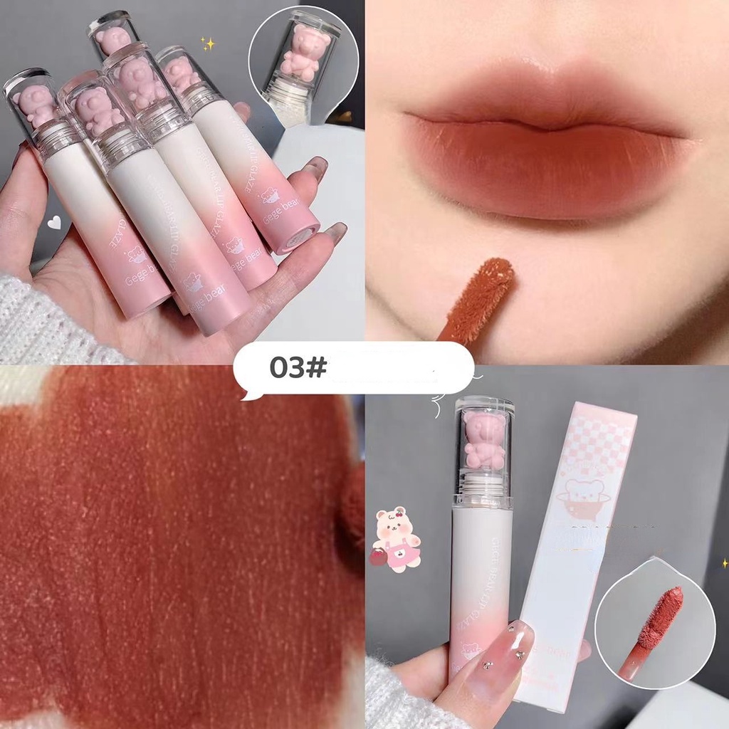 Son Môi Gegebear Màu Lì Chống Thấm Nước Thiết Kế Vỏ Hình Gấu Hồng Xinh Xắn