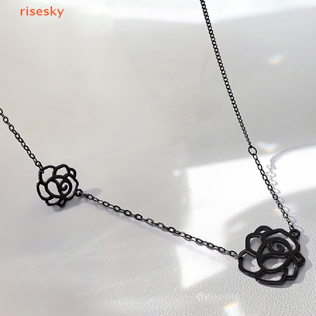 [risesky] Vòng Cổ Choker Ngắn Hình Hoa Hồng Đen Phong Cách Gothic Hàn Quốc Thích Hợp Làm Quà Tặng