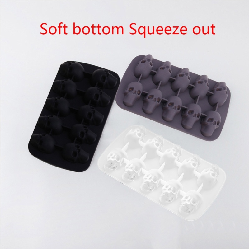 One Khuôn Silicon Làm Đá / Sô Cô La / Cocktail Hình Đầu Lâu 3D DIY 10 Ngăn Tiện Lợi Dành Cho Nhà Bếp / Quán Bar