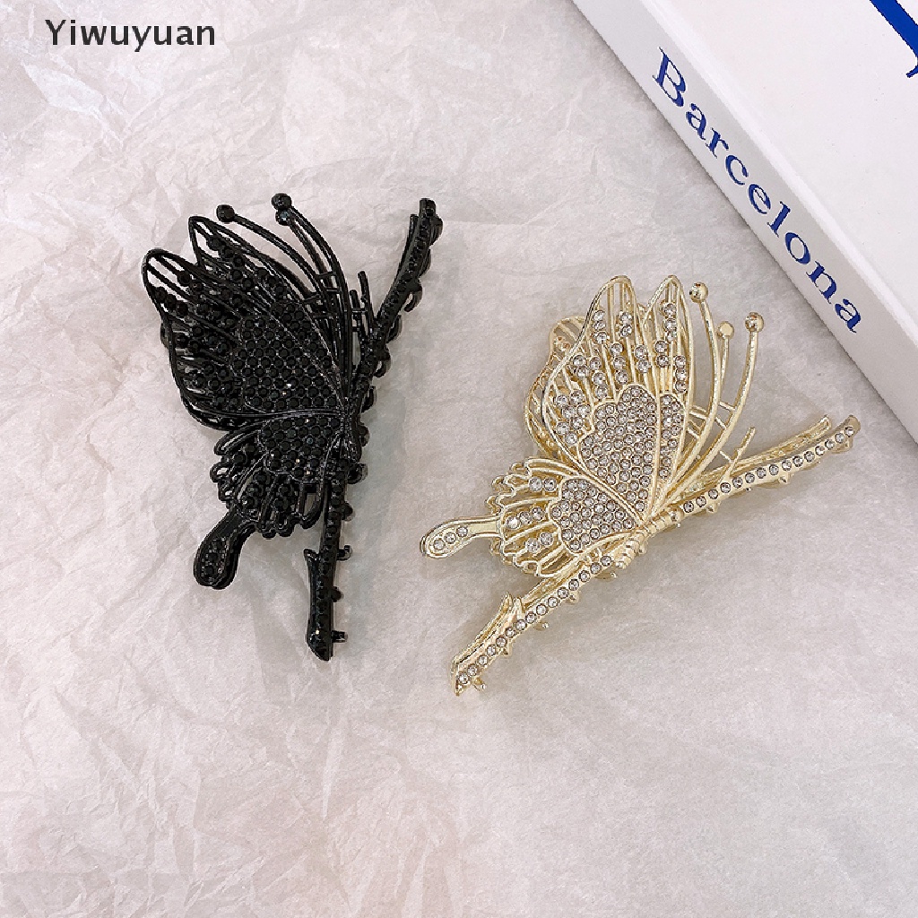 < Yiwuyuan > Kẹp Tóc Hình Bướm Đính Kim Cương Giả Màu Vàng Thanh Lịch Cho Nữ Giảm Giá