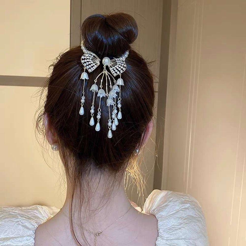 Dây Buộc Tóc Đuôi Ngựa Phối Tua Rua Thanh Lịch Cho Nữ|Kẹp Tóc Hình Nơ Phong Cách Hàn Quốc