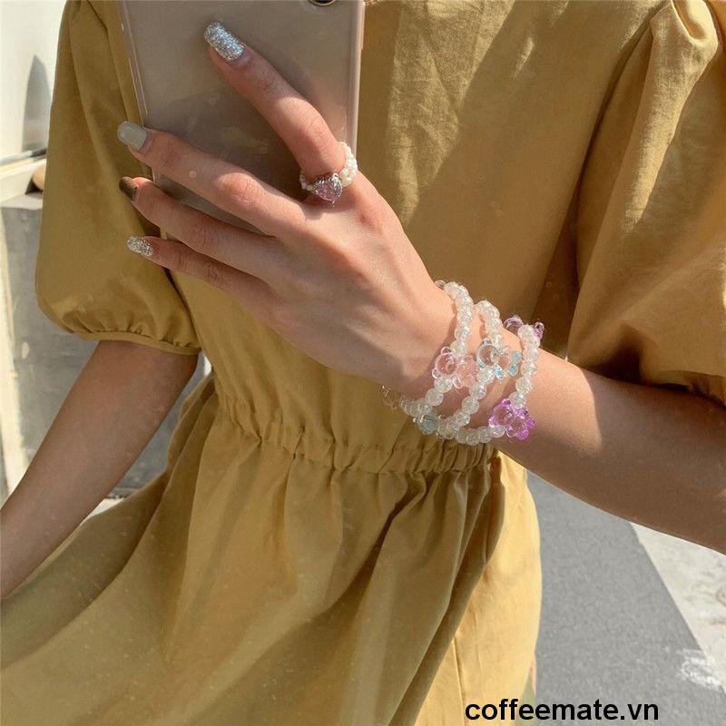 【coffeemate】⚡Dây buộc tóc hình gấu đính hạt pha lê trong suốt màu kẹo dễ thương cho nữ