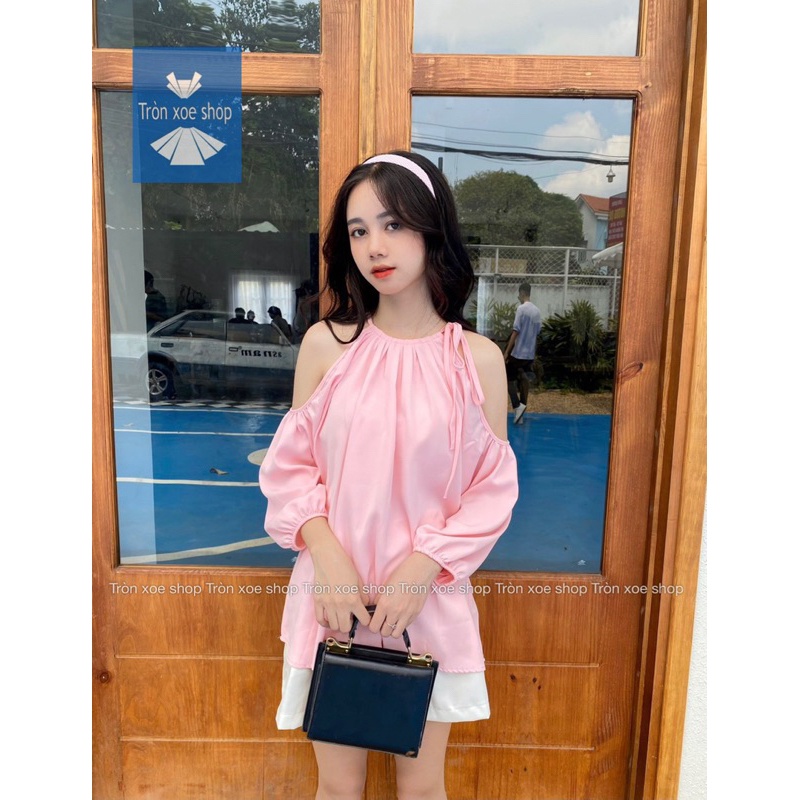 Áo Cổ Yếm Khoét Vai Dài Tay vải không nhăn 4 màu Tròn Xoe Shop (ảnh thật do team chụp)