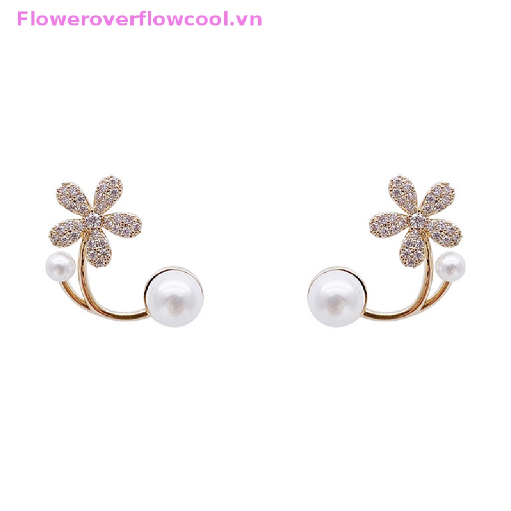 Khuyên Tai Hình Hoa Đính Ngọc Trai Nhân Tạo Phong Cách Hàn Quốc Thời Trang Cho Nữ