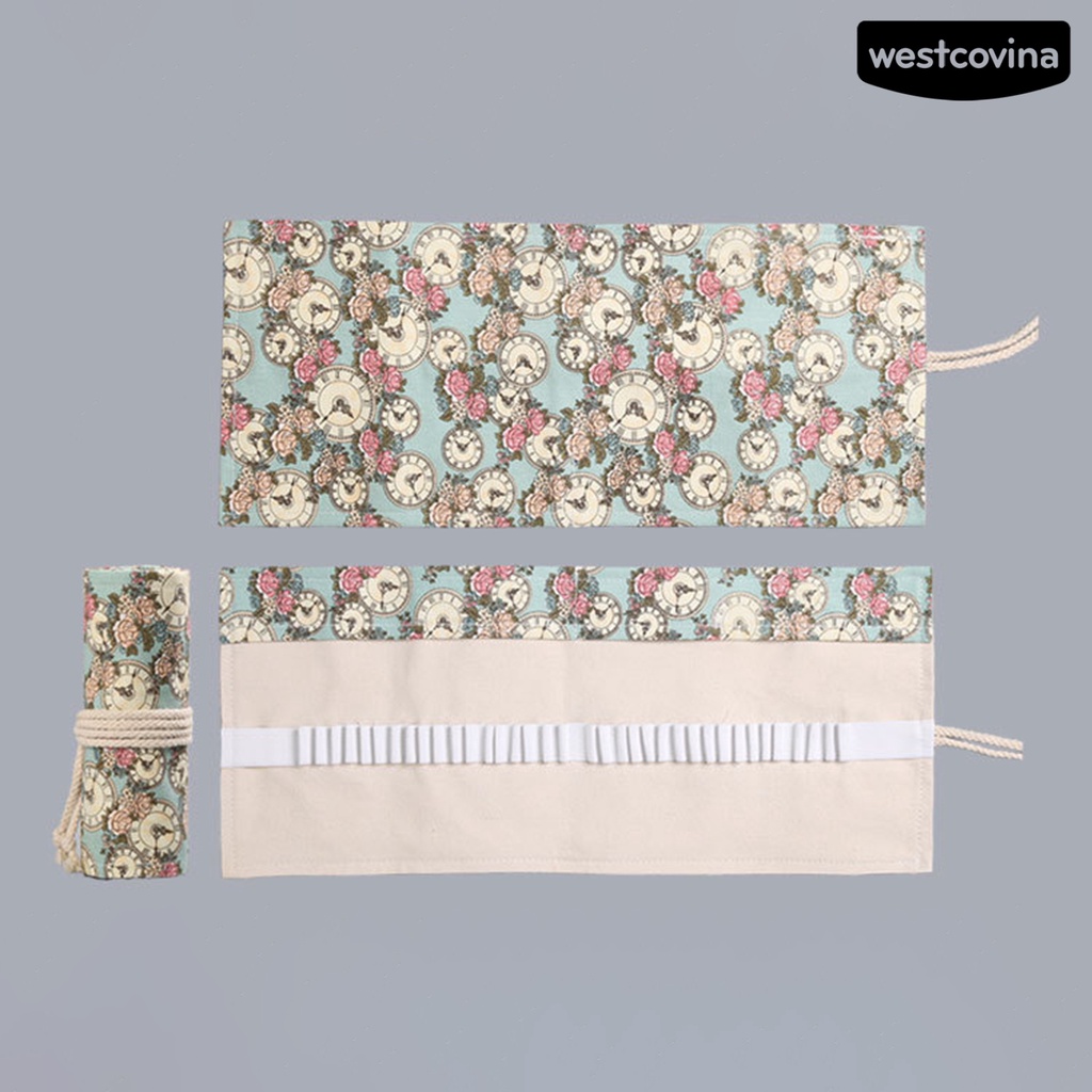 [COD]♪Túi Đựng Bút Dạng Cuộn 12 / 24 / 36 / 48 / 72 Lỗ Bằng Vải Canvas In Họa Tiết Hoa Hồng Sức Chứa Lớn