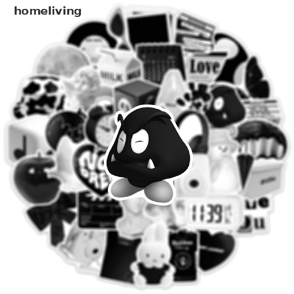 Set 50 Sticker Màu Trắng Đen Trang Trí Sổ Tay DIY