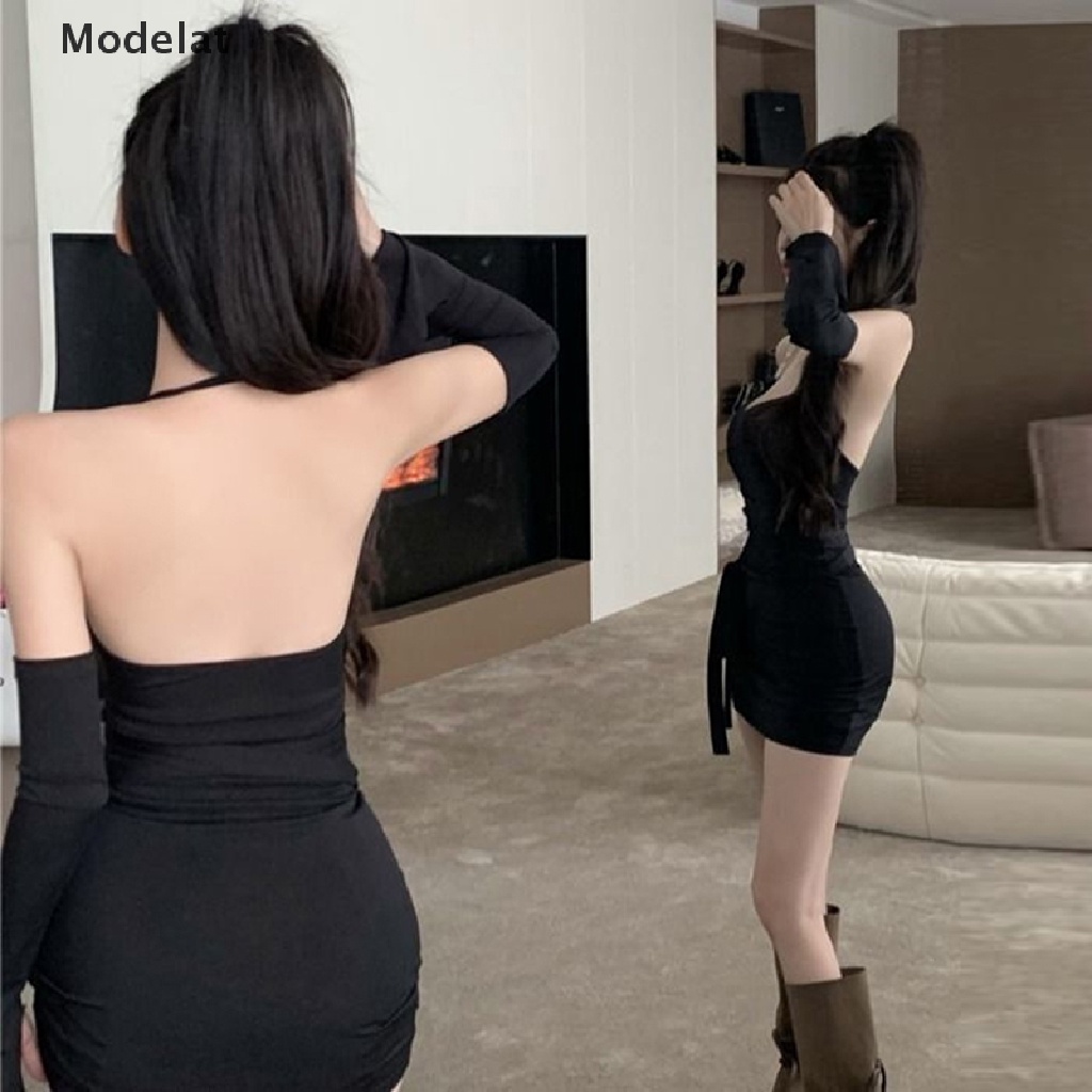 Mfc Đầm Mini Dáng Chữ A Hở Lưng Màu Trơn Phối Dây Xích Gợi Cảm Thời Trang Cho Nữ WTD