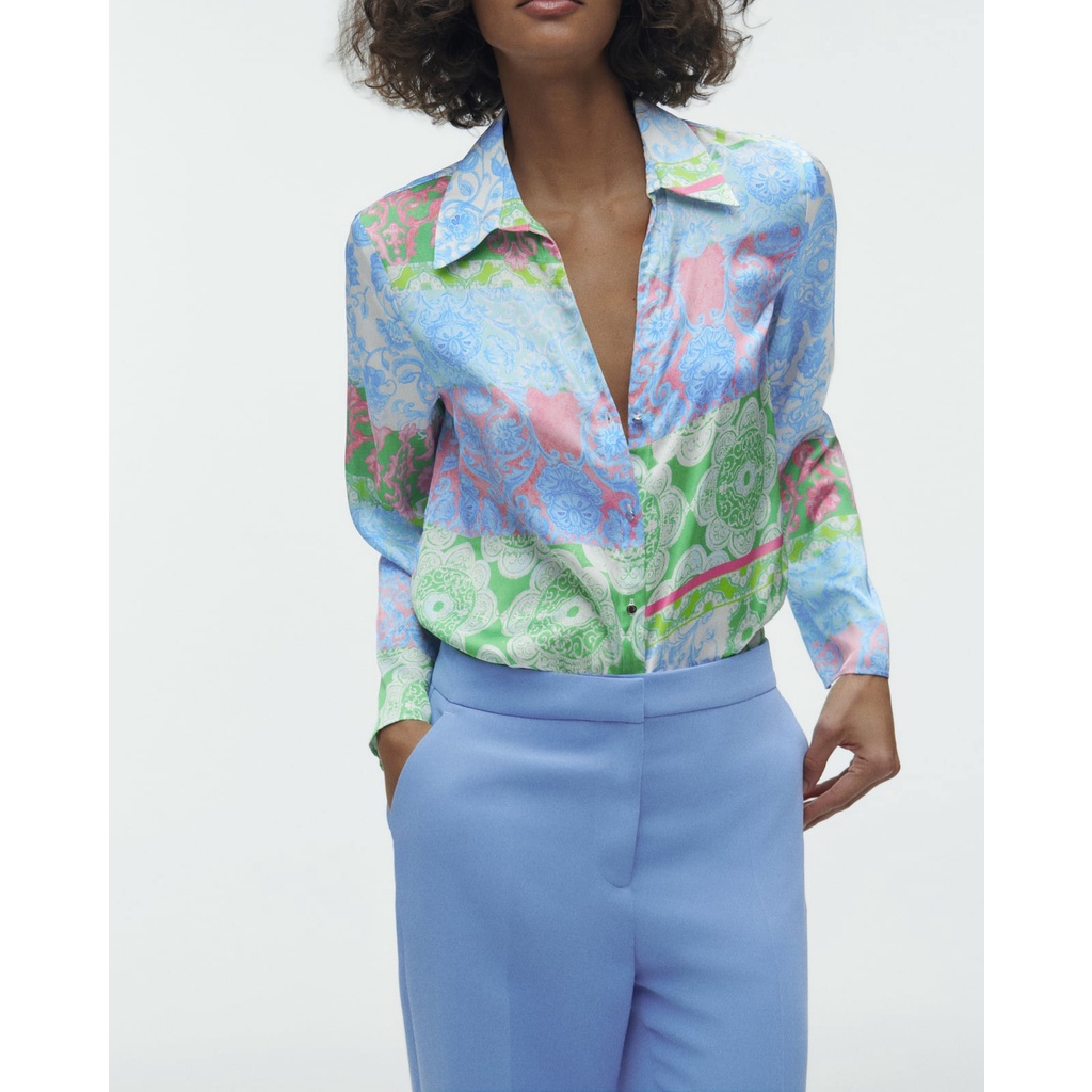 Zara Mùa Hè Áo Sơ Mi In Chắp Vá Mới 8245158/8245159