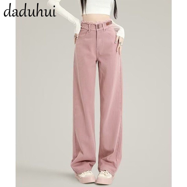Daduhui 💕 2023 New Korean Version of INS Dirty Pink WOMEN'S Jeans High Waist Loose Wide Leg Pants Niche Trousers