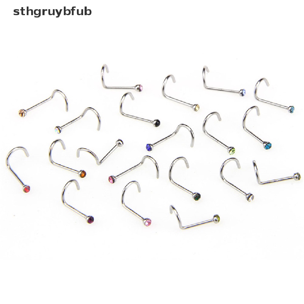 Set 20 Khuyên Mũi Thép Không Gỉ Đính Đá Pha Lê