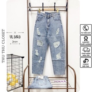Quần baggy bò xanh rách siêu cá tính. Size S M L