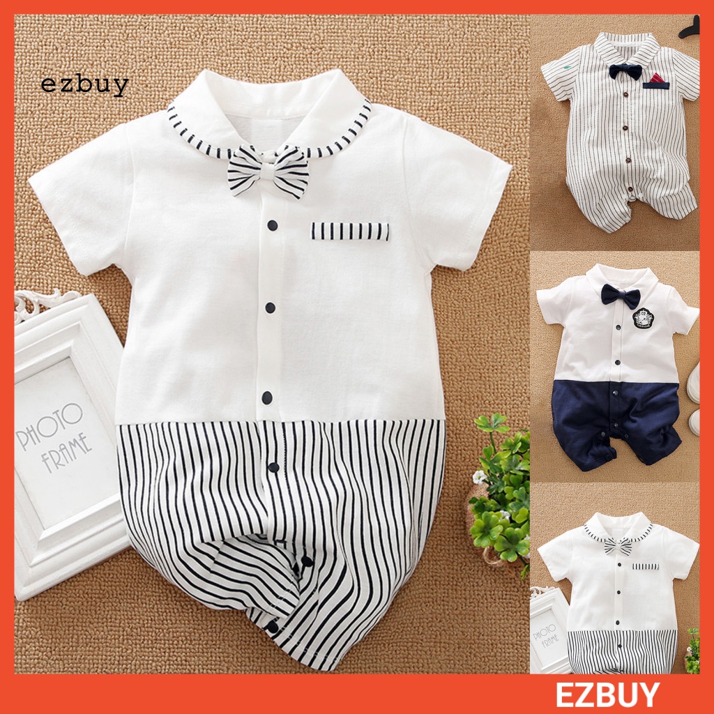 Bộ Đồ Ngủ Liền Thân Tay Ngắn Phong Cách Quý Ông Thời Trang Xuân Hè Cho Bé Sơ Sinh