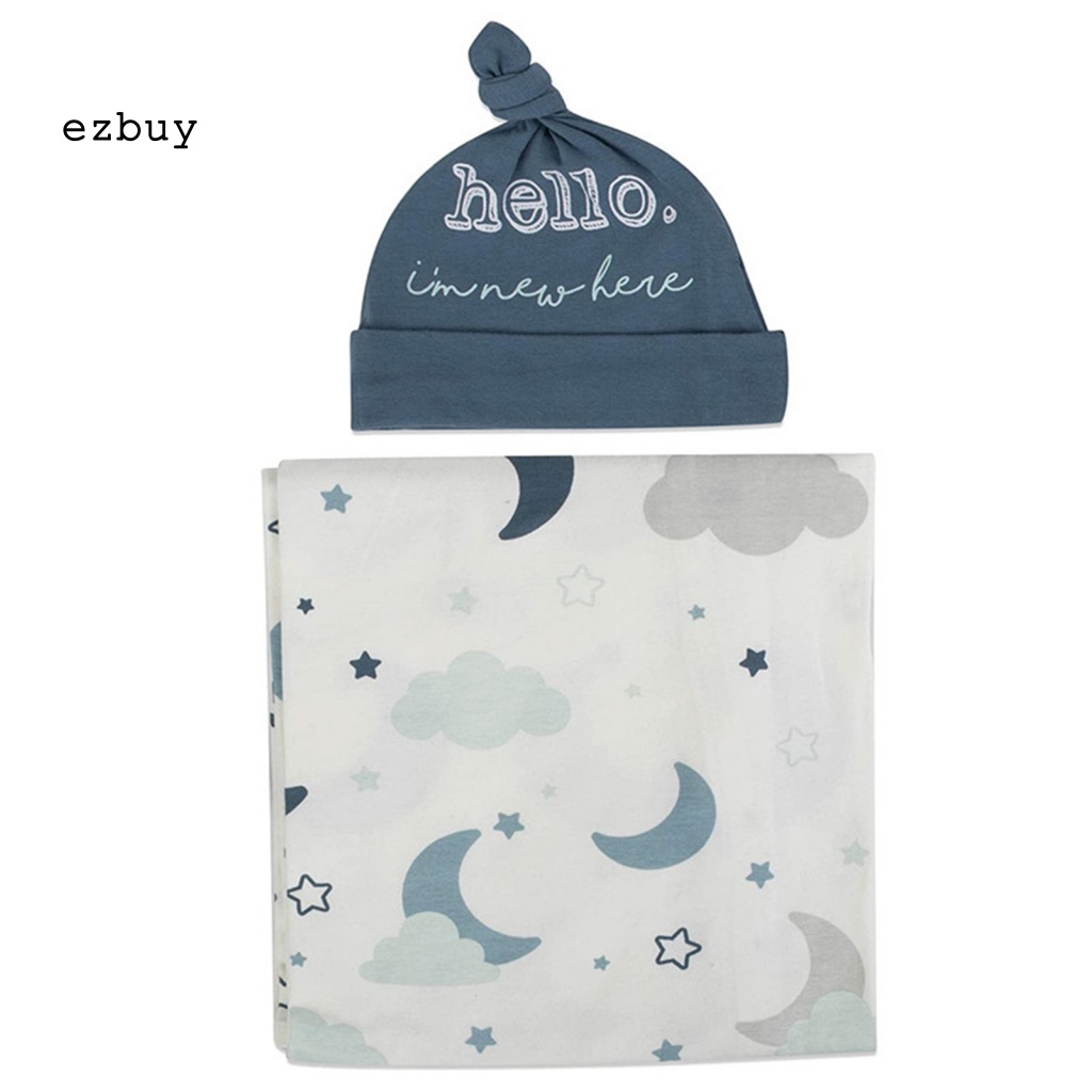 Bộ 2 Chăn Quấn Thoáng Khí In Họa Tiết Hoạt Hình Kèm Mũ Beanie Cho Bé Sơ Sinh