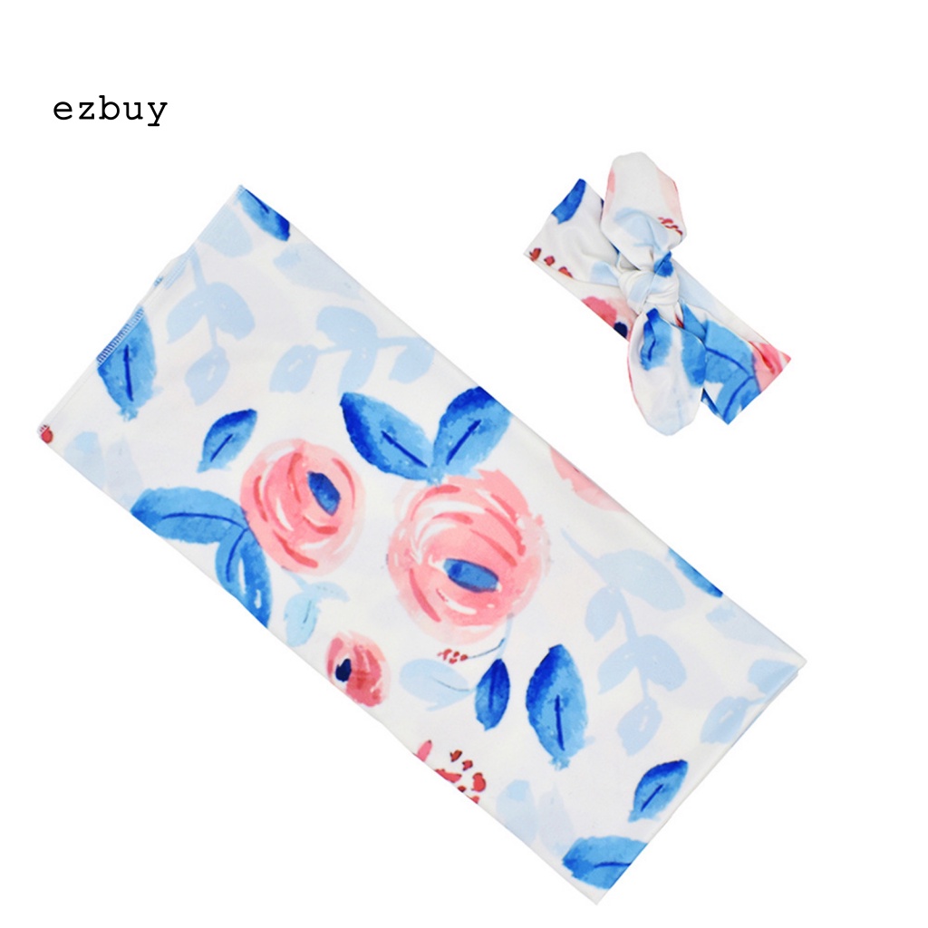 Bộ 2 Chăn Quấn Và Băng Đô In Hoa Giữ Ấm Cho Bé Sơ Sinh