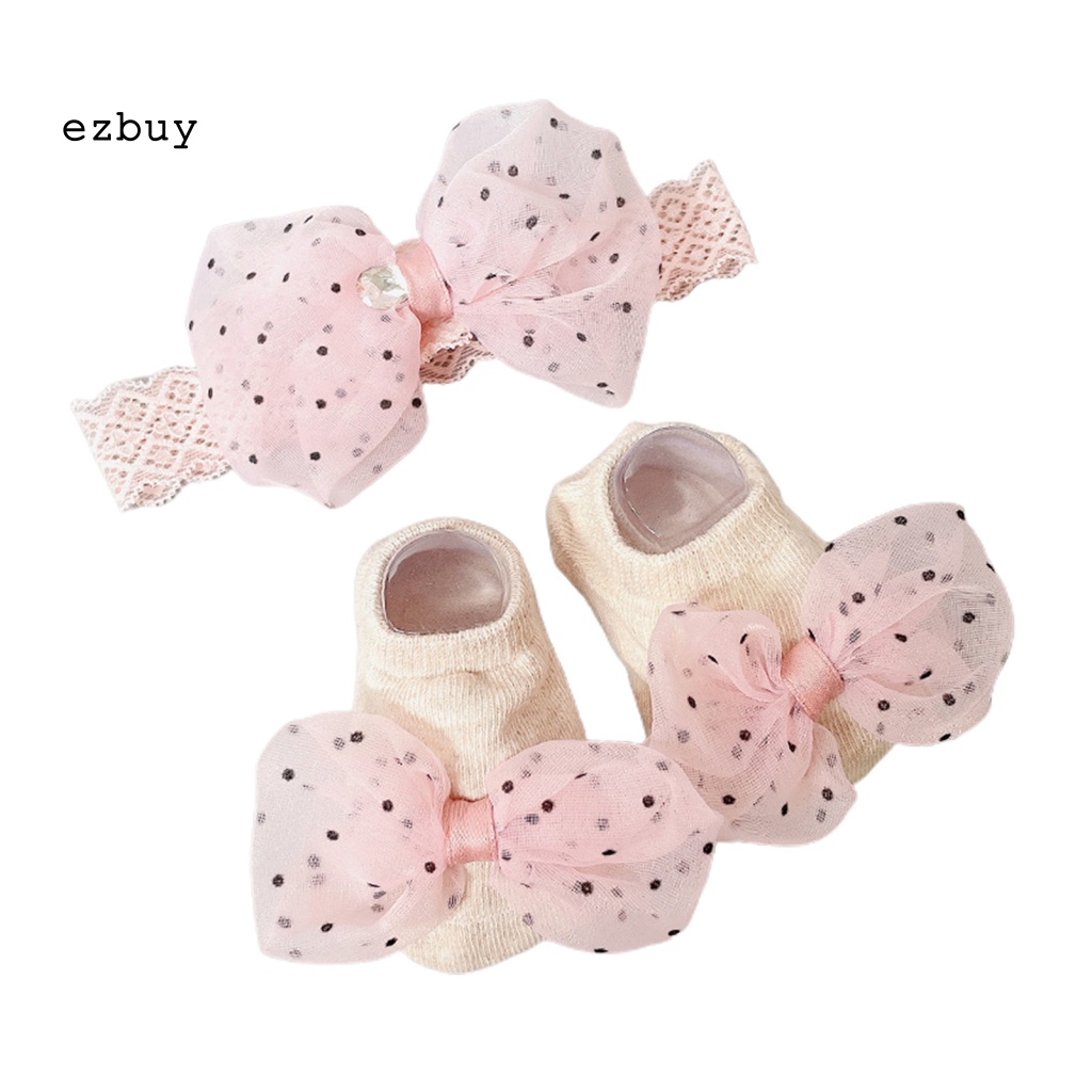 1 Bộ Băng Đô Và Vớ Thoáng Khí Viền Ren Màu Sáng Dành Cho Bé Gái Sơ Sinh