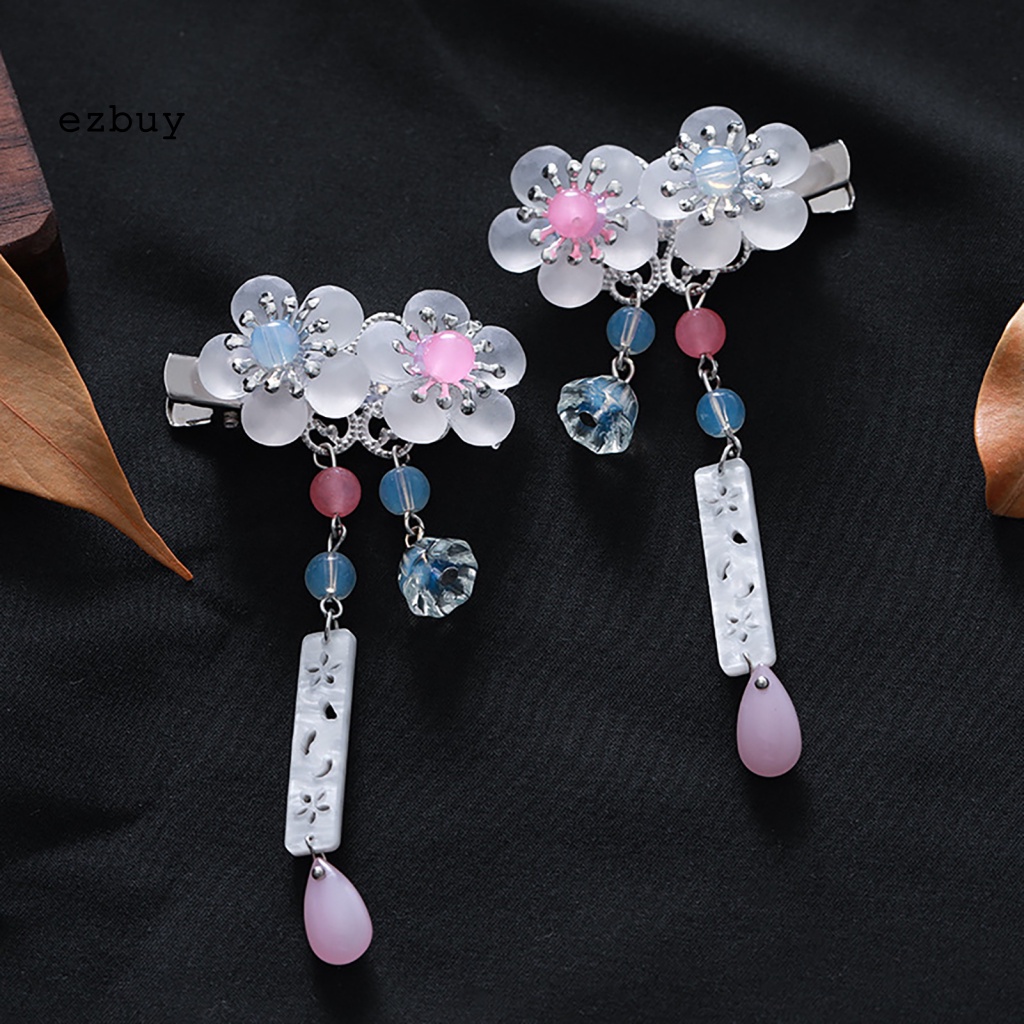 1 Cặp Kẹp Tóc Đính Hoa Tua Rua Phong Cách Trung Hoa Cổ Điển Cho Nữ