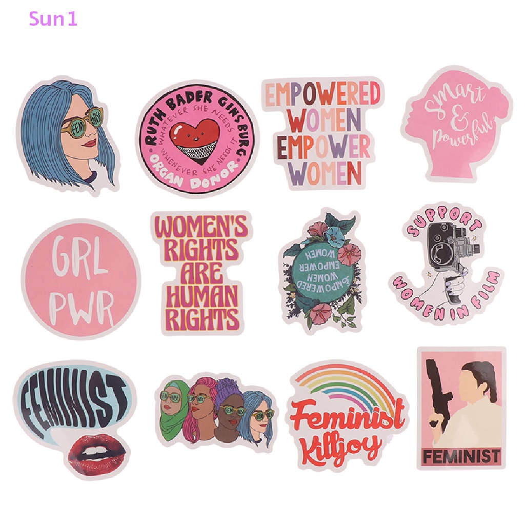 Set 50 Miếng Dán Hoạt Hình Feminist Trang Trí Ván Trượt / Laptop / Điện Thoại / Va Li