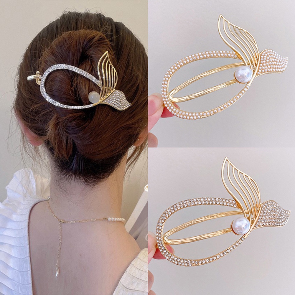 Kẹp Tóc Kim Loại Đính Đá Và Ngọc Trai Nhân Tạo Thời Trang