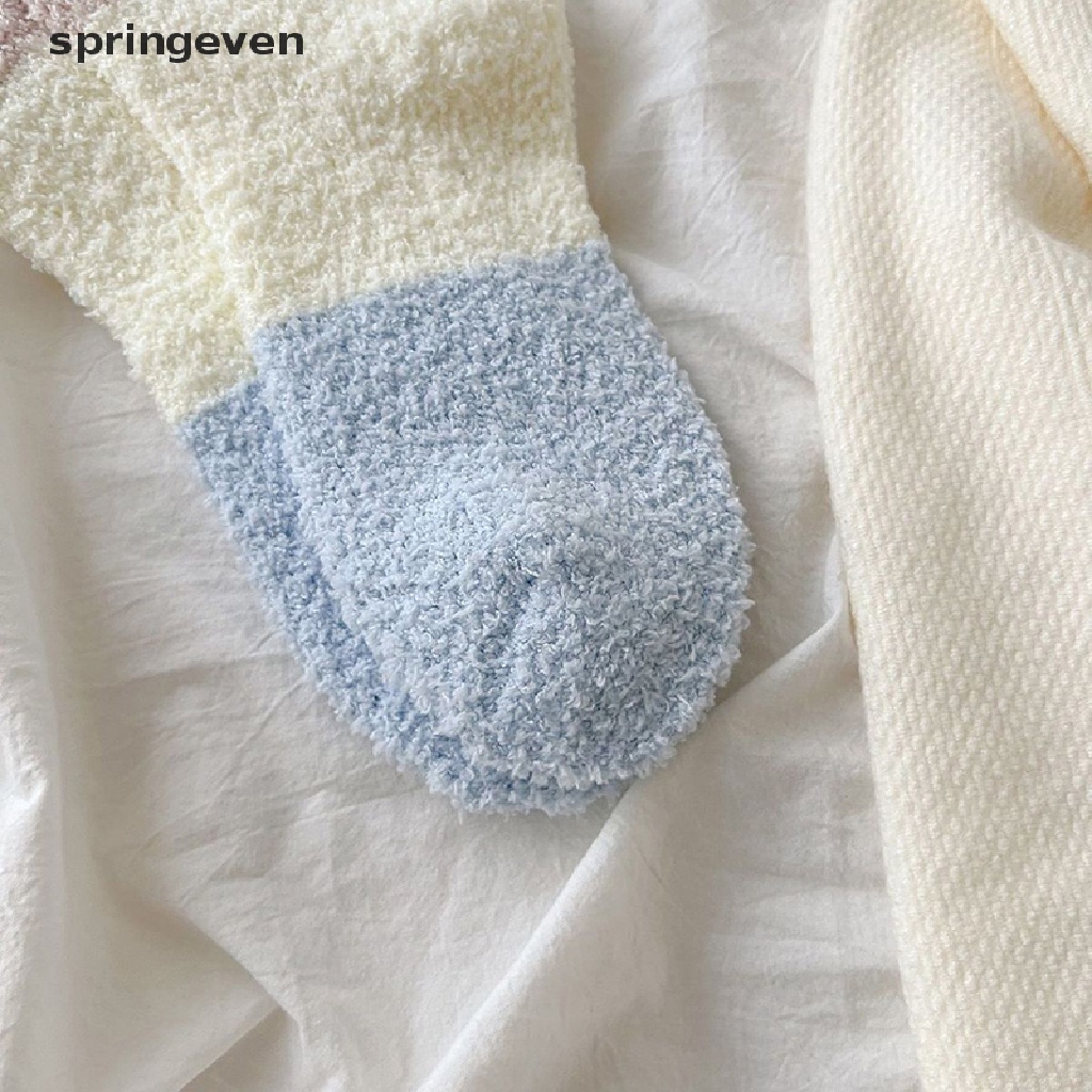 Springeven Vớ Nhung San Hô Dày Dặn Ấm Áp Màu Macaron Hình Mặt Trăng Mùa Thu / Đông Cho Nữ Mặc Ngủ Tại Nhà