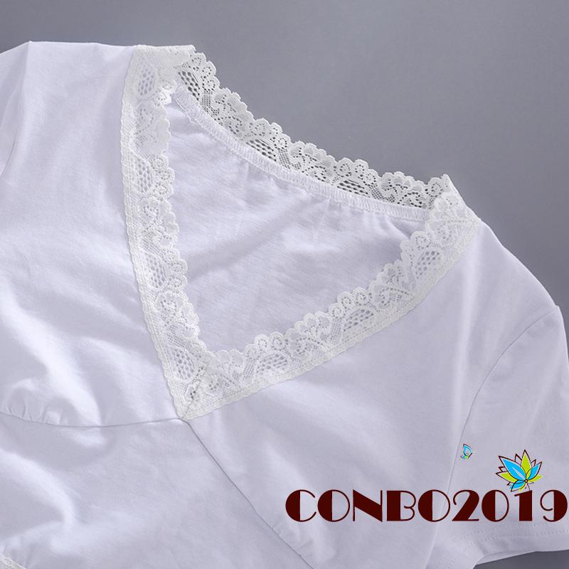 Áo Thun Crop Top Tay Ngắn Cổ Chữ V Phối Ren Thời Trang Mùa Hè Cho Nữ