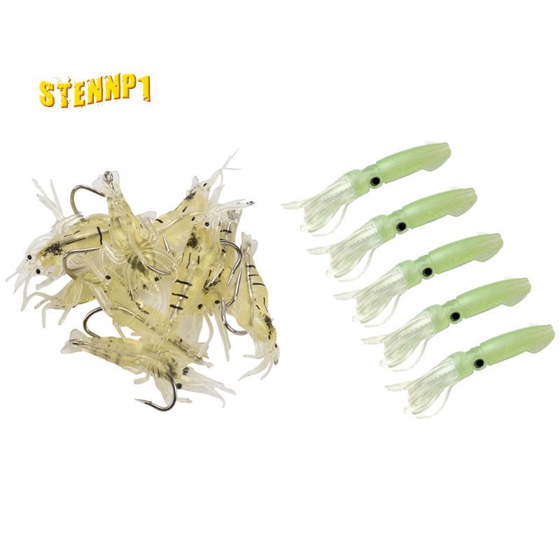 10 Mồi Tôm Giả Câu Cá Phát Sáng Trong Đêm 4cm &amp; 5 Miếng 10.5cm