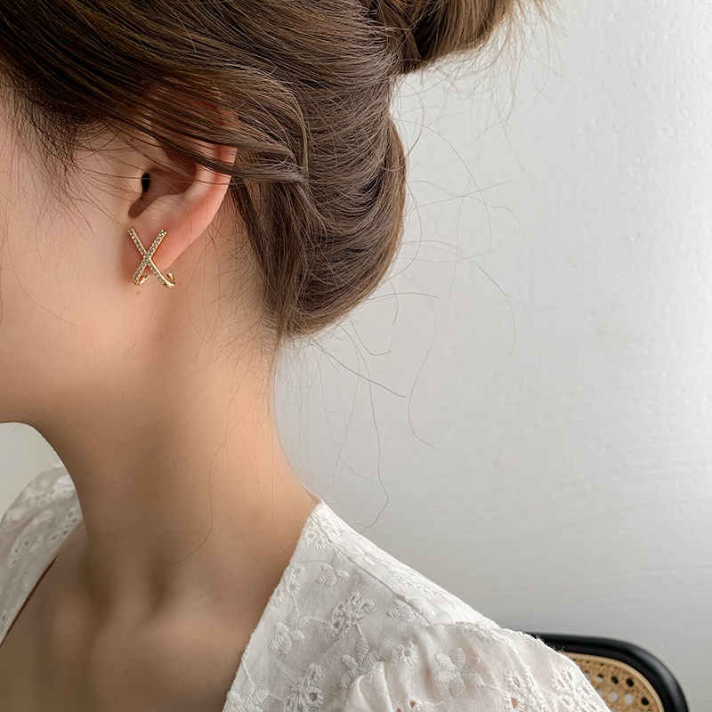 Bông Tai Bạc 925 Hình Chữ X Thiết Kế Tối Giản Phong Cách Hipster Cho Nữ