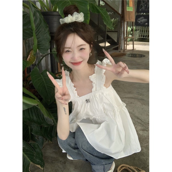 NZN Áo Sơ Mi Trắng Không Tay Thêu Họa Tiết Thời Trang Mùa Hè