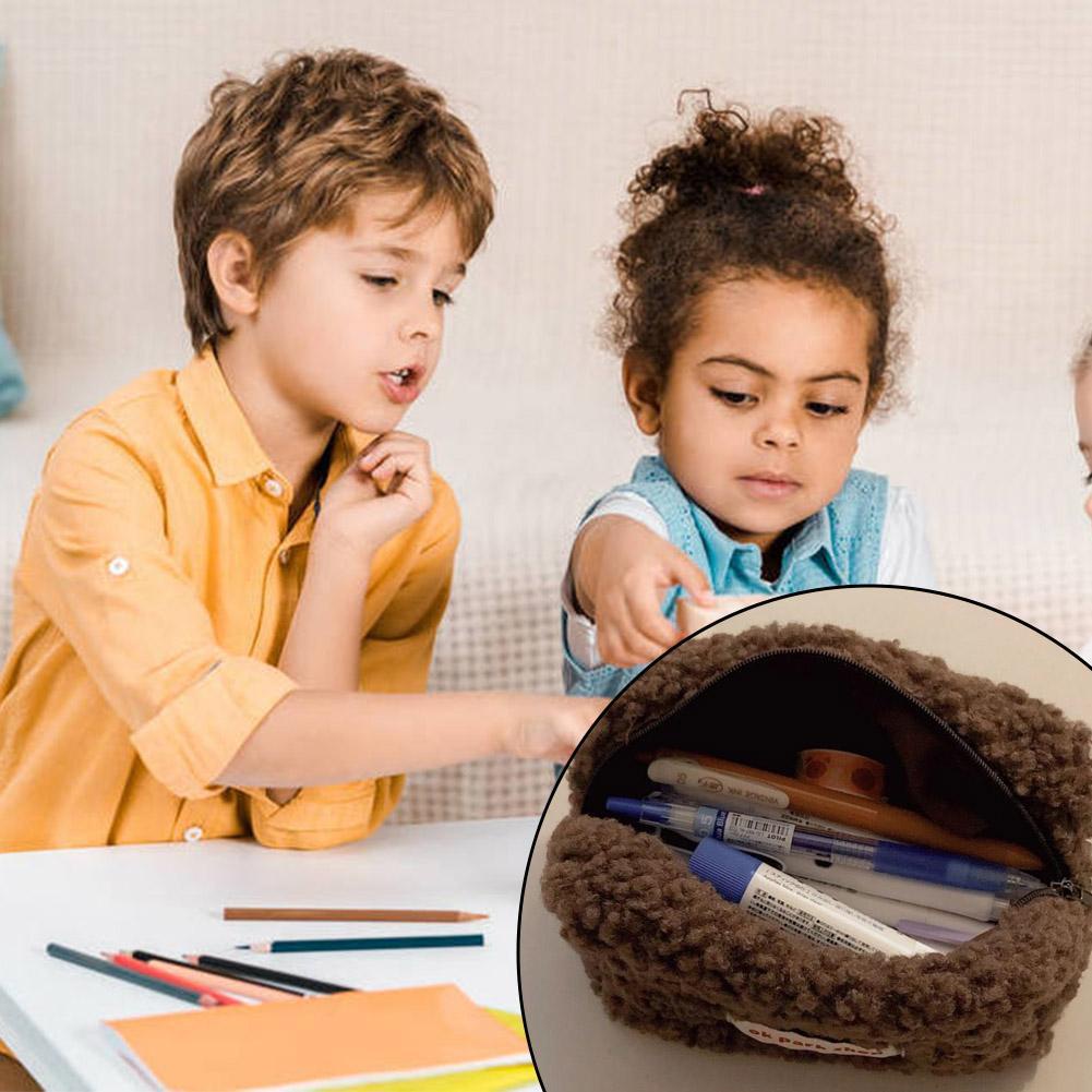 Túi Đựng Đồ Văn Phòng Phẩm Hình Vuông Cỡ Lớn Phối Lông Dễ Thương W7G7