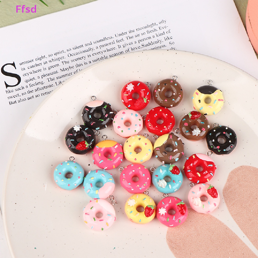{Ffsd} Set 10 Phụ Kiện Làm Trang Sức Hình Bánh Donut Rỗng Bằng Nhựa Resin Dễ Thương