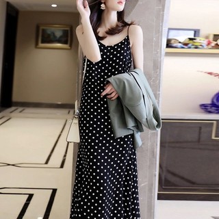 Đầm Midi Họa Tiết Chấm Bi Trắng Đen Phong Cách Pháp Thanh Lịch Thời Trang Xuân Hè Cho Nữ