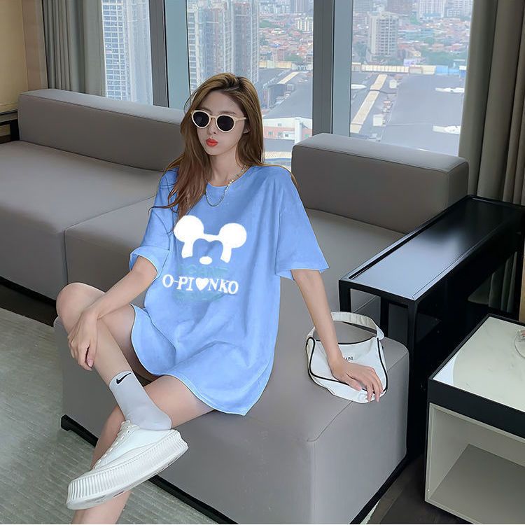 Áo Thun Dáng Rộng Cổ Tròn Thêu Hình Vương Miện Đính Kim Sa Thời Trang Mùa Hè 2022 Mới