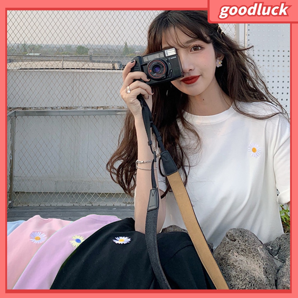 Áo Thun Tay Ngắn Cổ Tròn Dáng Rộng In Họa Tiết Marguerite Thời Trang Cho Nữ