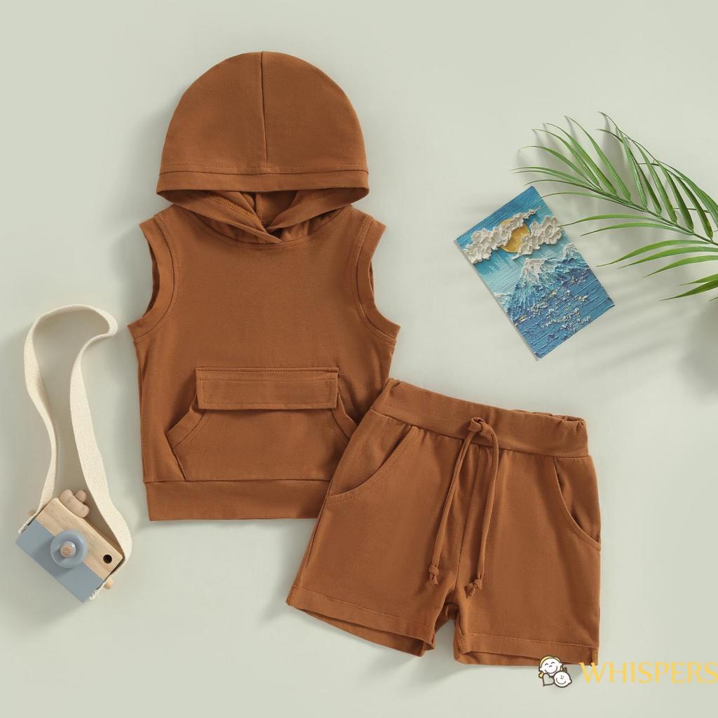 Bộ Áo Hoodie Không Tay + Quần Đùi Dây Rút Thời Trang Cho Bé Trai Gái