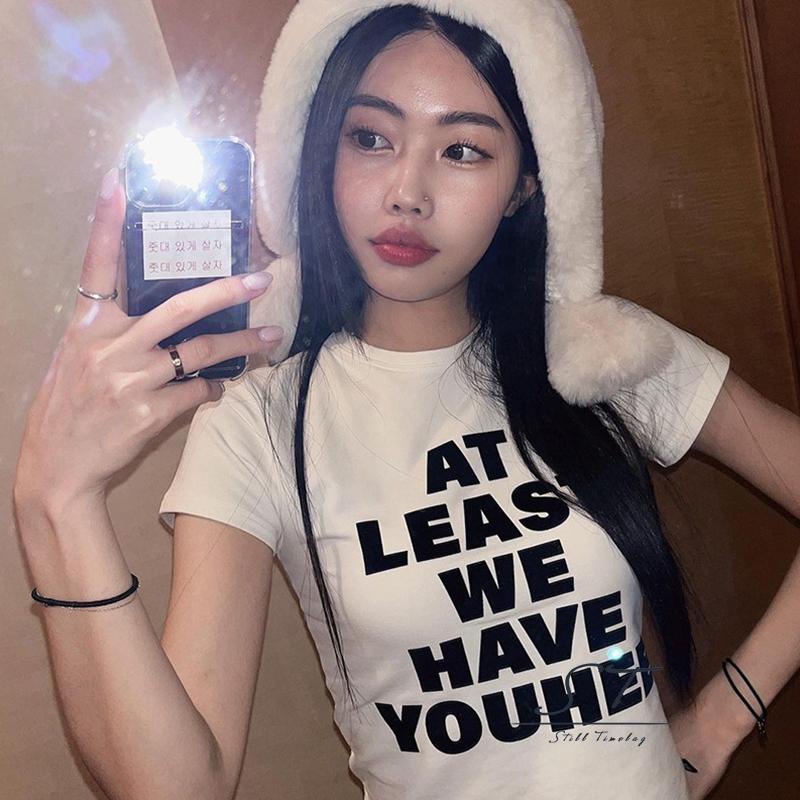 Áo Thun Tay Ngắn Cổ Tròn Dáng Ôm In Chữ Phong Cách Đường Phố CY03